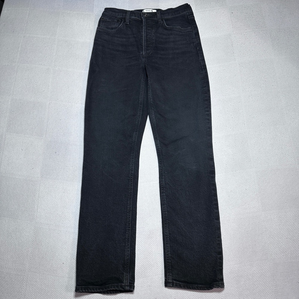 AGOLDE Riley Long Jeans Women 24 High Rise Straight Leg Button Fly Black Wash